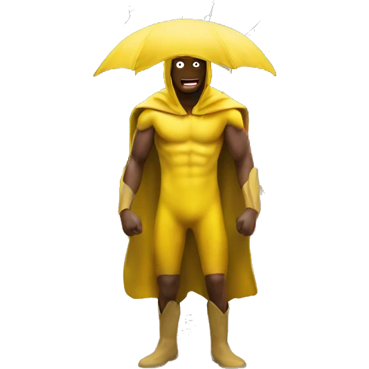 Guy in banana suit with severe thunderstorm in the desert in the background emoji