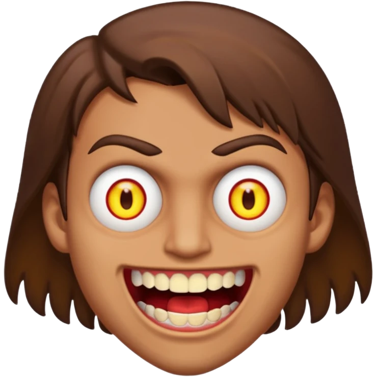 does evil things guy brown hair wide open mouth with red pupils but slightly yellow eyes and teeth emoji
