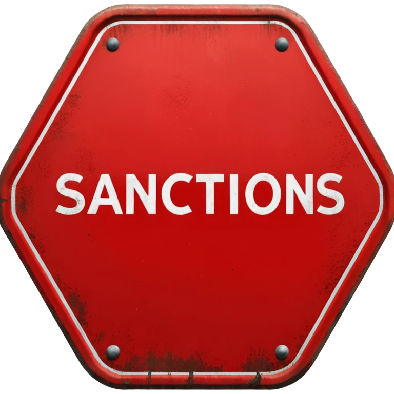 red, road sign, hexagonal, with the inscription SANCTIONS emoji