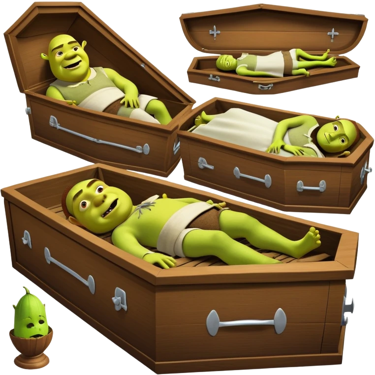коллаж, много фото, стадии гниения шрека в гробу emoji