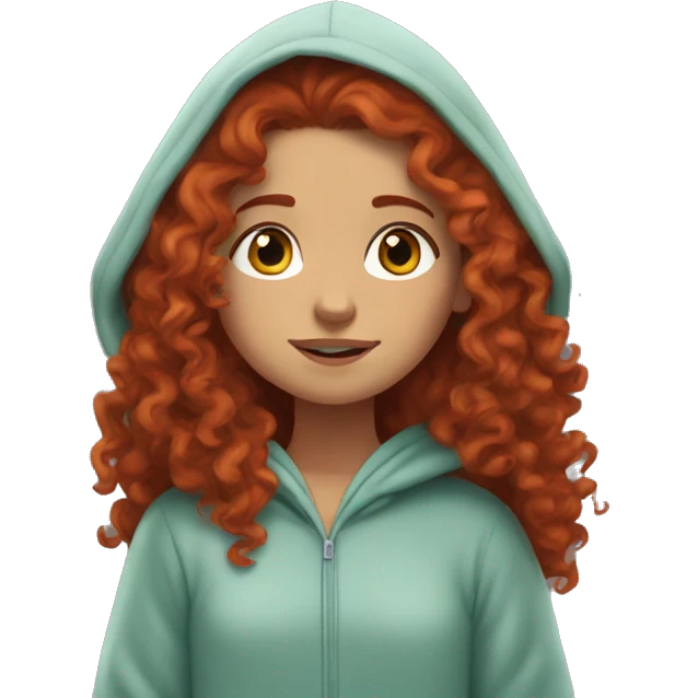 redhead long hair curly hair girl like merida chilling in hoodie emoji