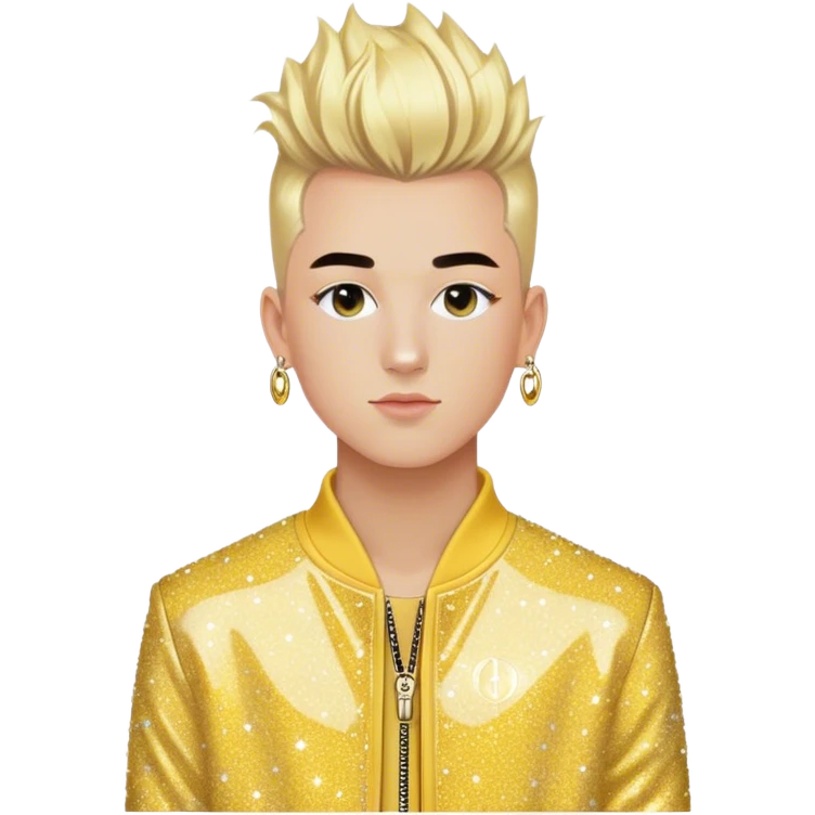 TheBlondeJon (Jon Madrid) TikTok influencer / music artist / entrepreneur with blonde frohawk wearing yellow sparkle glitter Dior jacket emoji