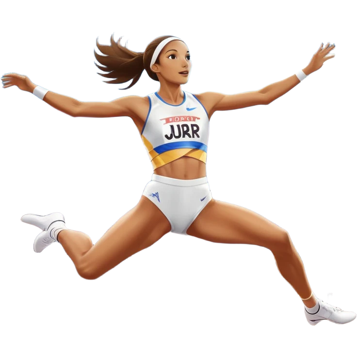 An icon featuring a female high jumper in mid-air, gracefully clearing a bar on a track. She wears a white athletic uniform and appears focused, with the background showcasing a vibrant stadium with cheering spectators and bright lights. Transparent background highlights the elegance  emoji
