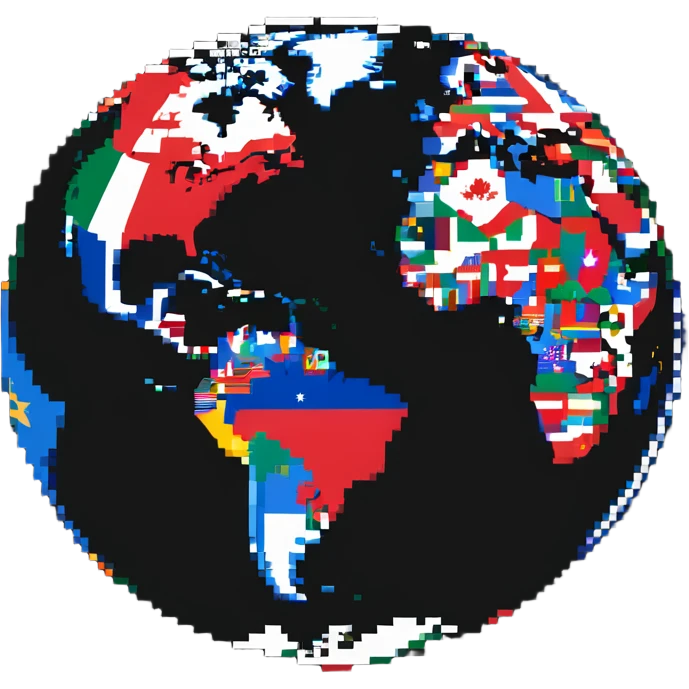 World globe with country flags sticking out from different continents emoji