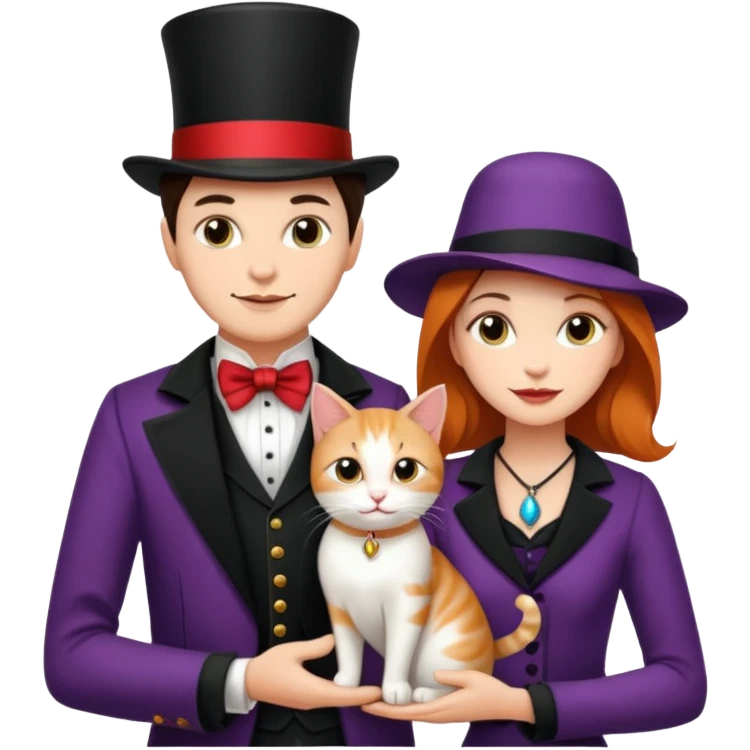 magician couple and their pet cat emoji