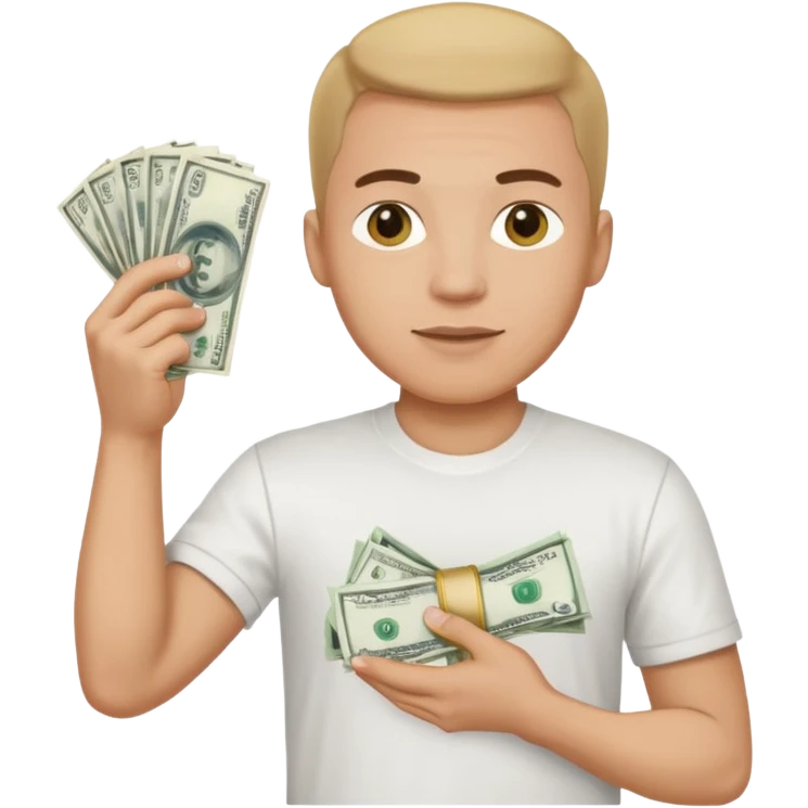 an American man with money in his hands wearing a T-shirt emoji