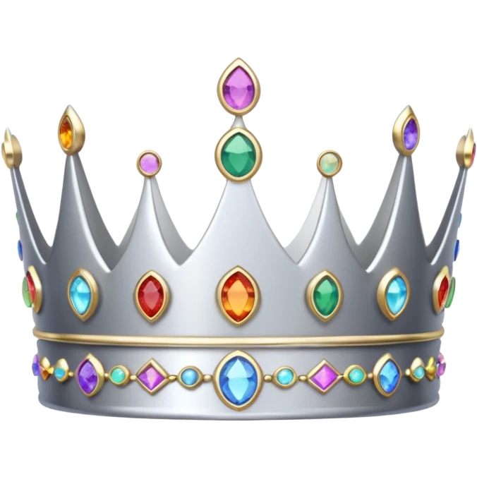 silver feminine dainty crown with rainbow gemstones emoji