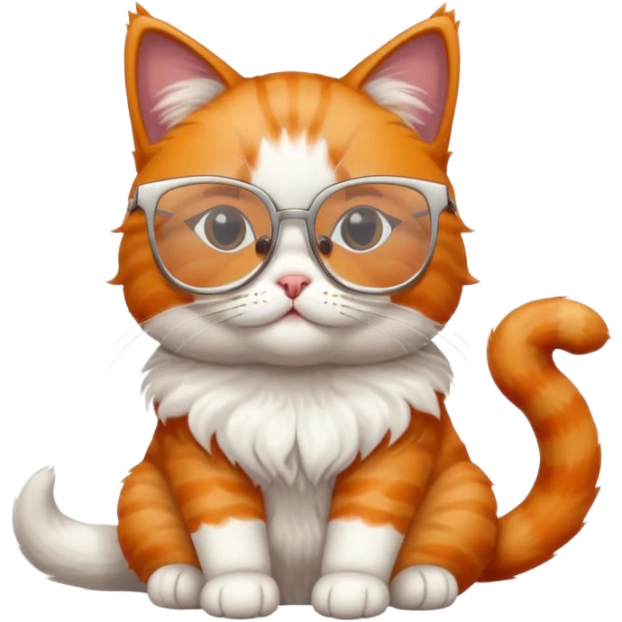 cat full body wearing glasses with clear square modern frames emoji