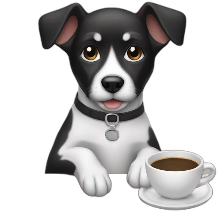 Black and white dog drinking coffe emoji