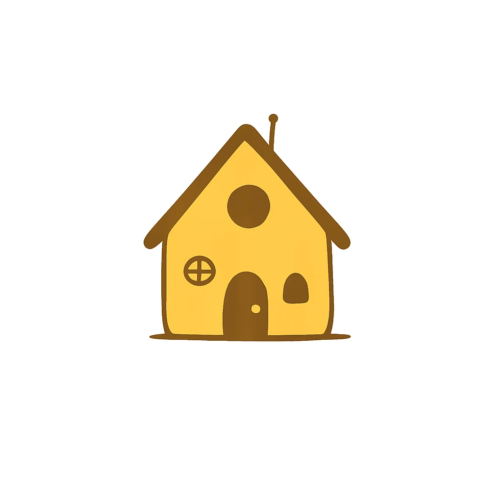 minimal house, doodle, yellow emoji