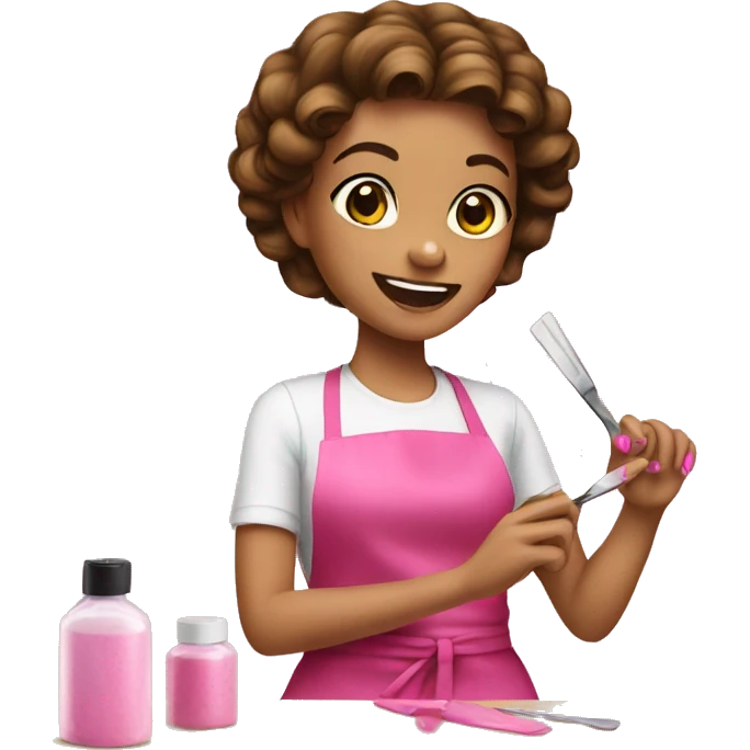 girl doing nails in pink apron emoji