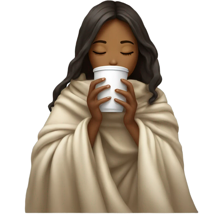 Light girl inside a blanket sipping coffee eyes closed emoji