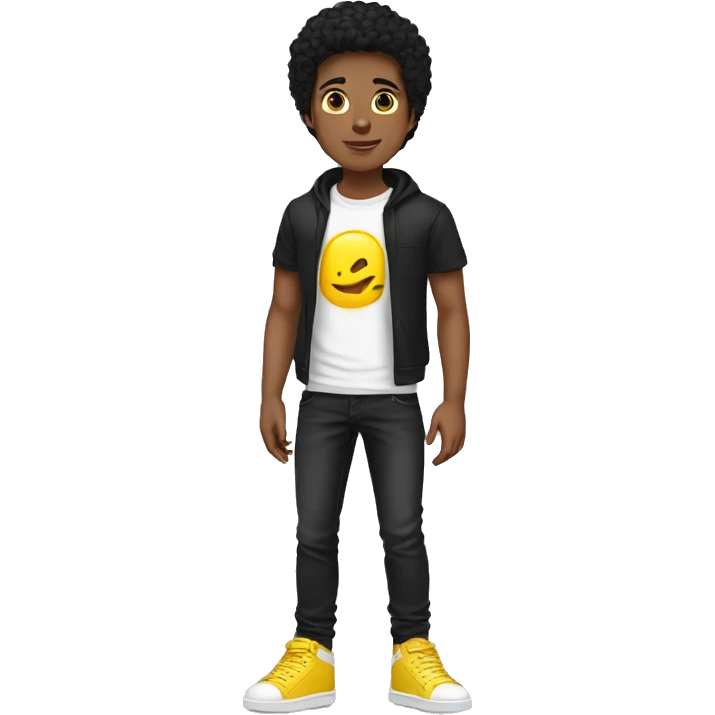 Boy with black hair black t-Short black jeans yellow sneakers and white skin emoji