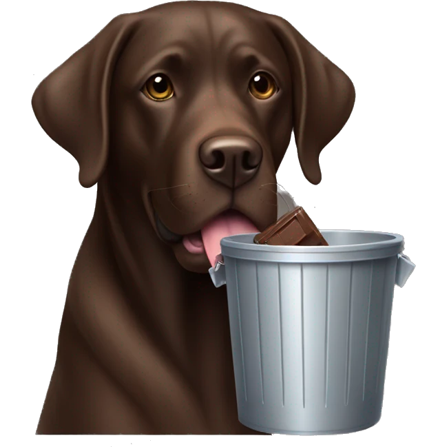 Chocolate lab eating a trashcan emoji