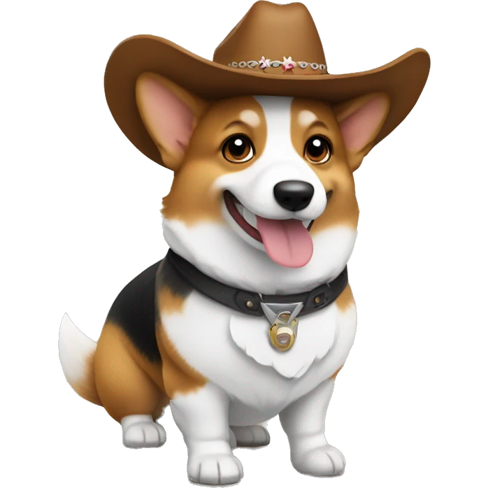 Tri color corgi wearing cowboy hat emoji