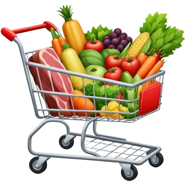 full grocery cart with meat, vegetables and fruits emoji