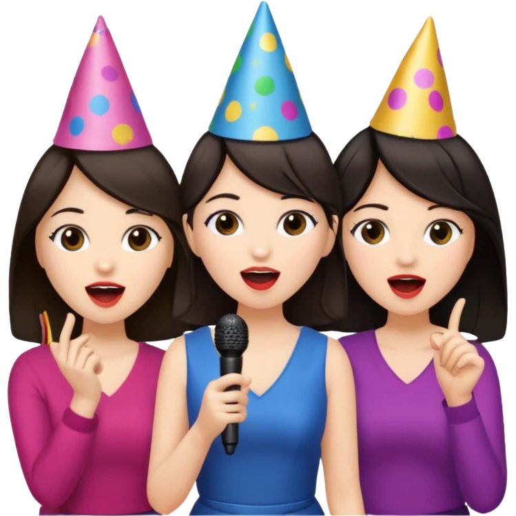 3 amigas en un karaoke cantando todas blancas de piel y con pelo moreno emoji