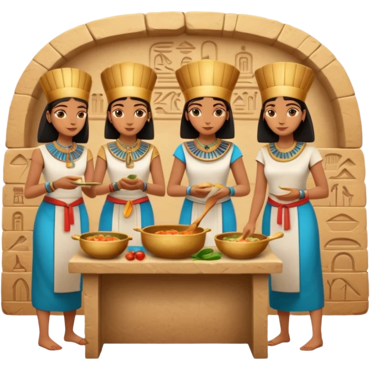 ancient Egyptian cooking scene in hieroglyphic style emoji