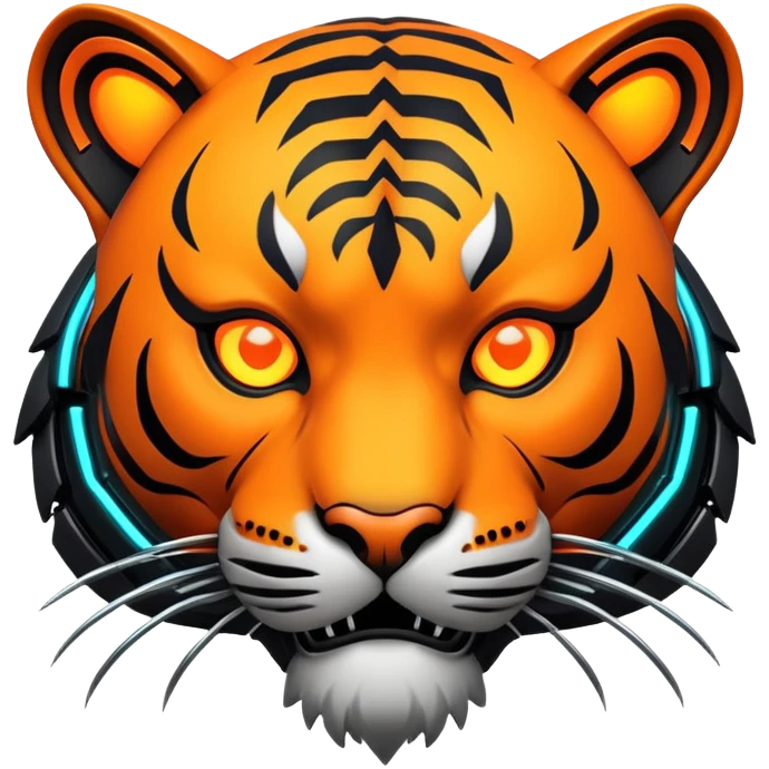 cyberpunk tiger face with neon elements and cybernetic implants for Twitch emote emoji