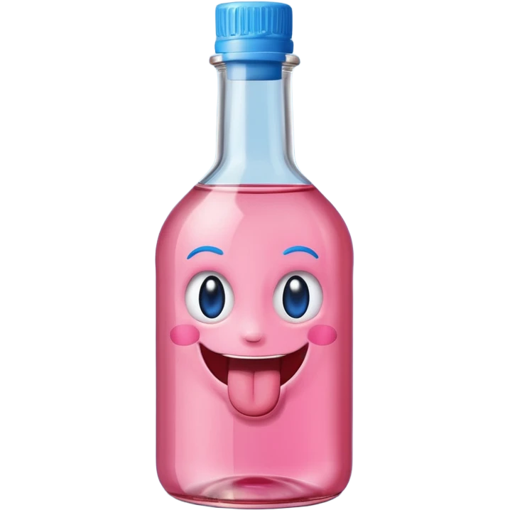 Smiling bottle of oil pink with silly face tongue out blue top emoji