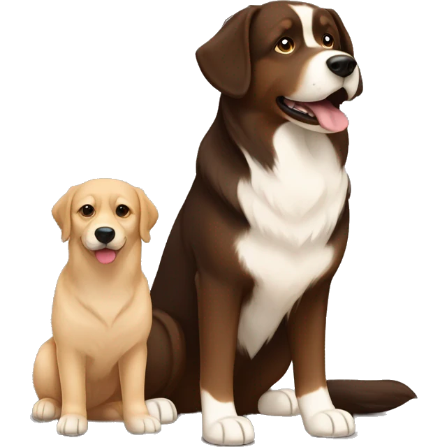 Finnish Lapphund Brown and light brown standing up with a dark brown Labrador friend  emoji