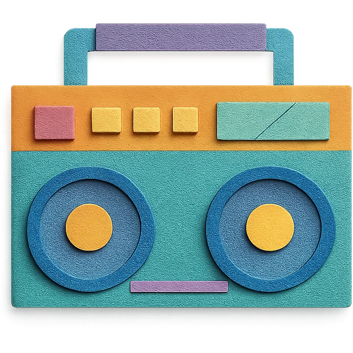 colorful paper-craft style boombox with layered paper look emoji