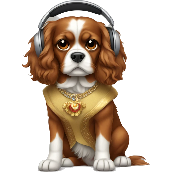 King Charles Dog wearing clothes and headphones  emoji