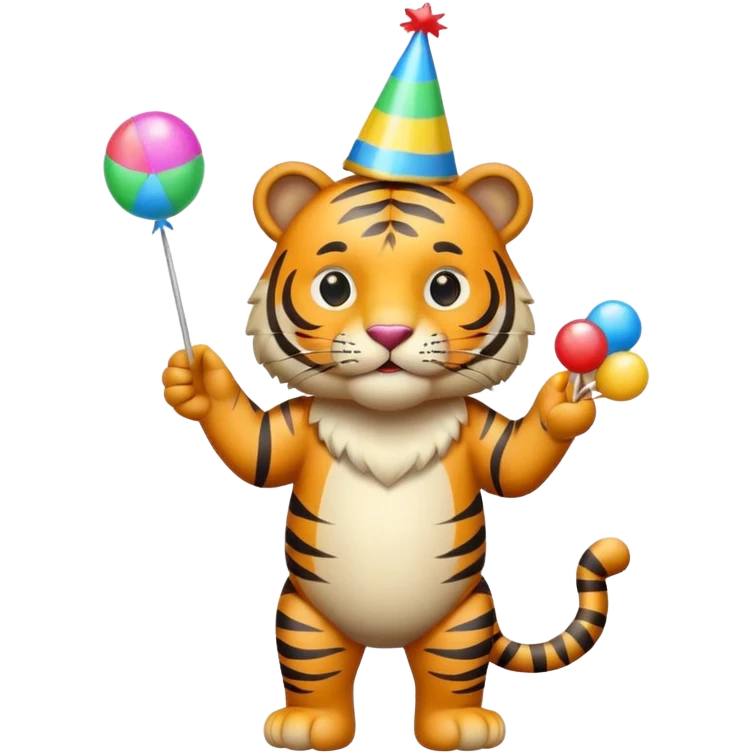 Party Tiger with a party hat and a party popper full body emoji