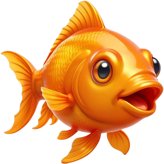 Cinematic Comical Orange Goldfish Portrait Emoji, Head tilted dramatically with an exaggeratedly amused expression, featuring a striking, glossy orange body with lively, fluttering fins, wide, expressive golden eyes filled with playful disbelief, Simplified yet hilariously expressive features, highly detailed, glowing with a slightly sassy glow, high shine, dramatic yet playful, stylized with an air of cheeky mischief, bright and endearing, soft glowing outline, capturing the essence of a spirited and over-the-top goldfish, so meme-worthy it feels like it could side-eye its way into internet fame instantly! emoji