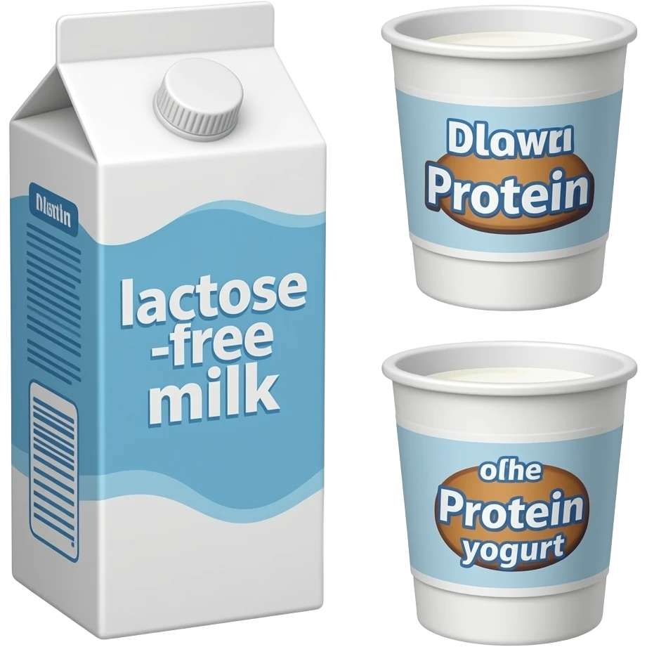 carton of lactose-free milk and two cups of protein yogurt emoji