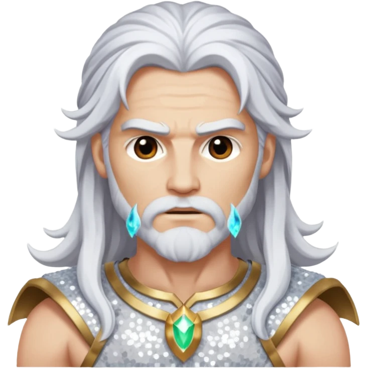 Jupiter, God of Thunder from Gods and Goddesses with long white hair, white sequin outfit emoji