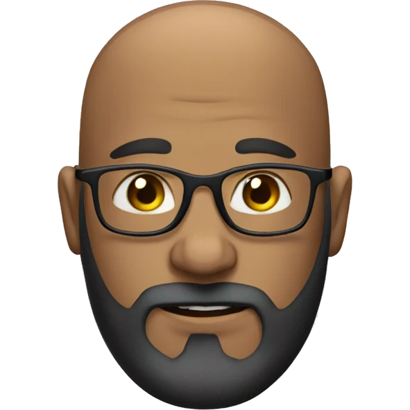 bald man in black shirt thinner face bushy beard blue eyes glasses emoji