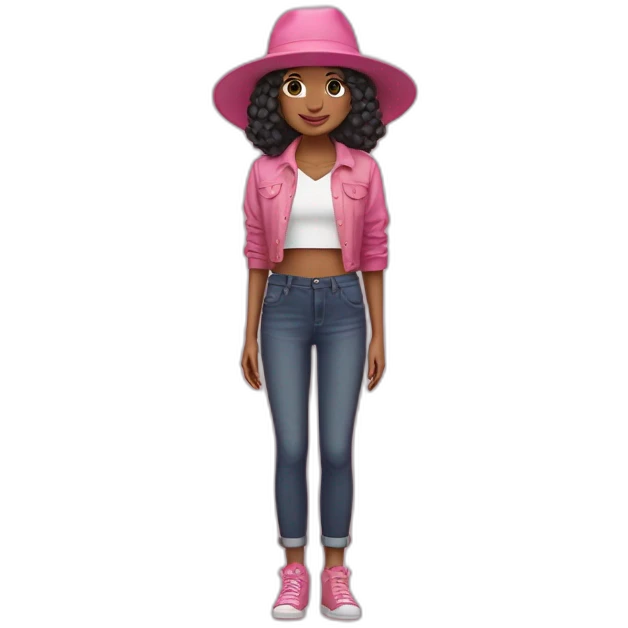 Uma menina Boiadeira com chapéu de boiadeira com roupa rosa e cabelos longos e pretos emoji