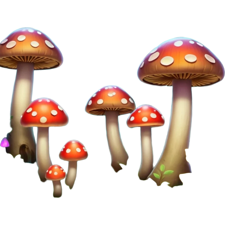 A stylized fantasy forest with glowing mushrooms and colorful leaves. emoji
