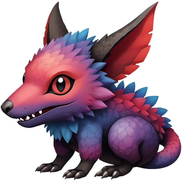Gothic reddish Dark bright warm-gradient edgy exotic painted Fakémon-Pokémon-Trico-Vernid-creature emoji