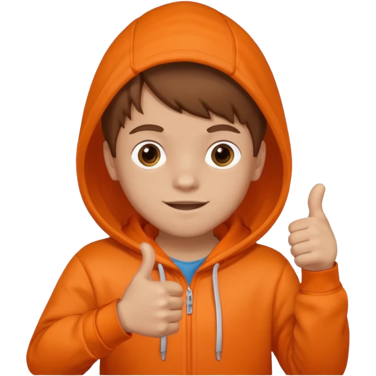 Brown hair kid in an orange hoodie with the "thumbs up" sign emoji