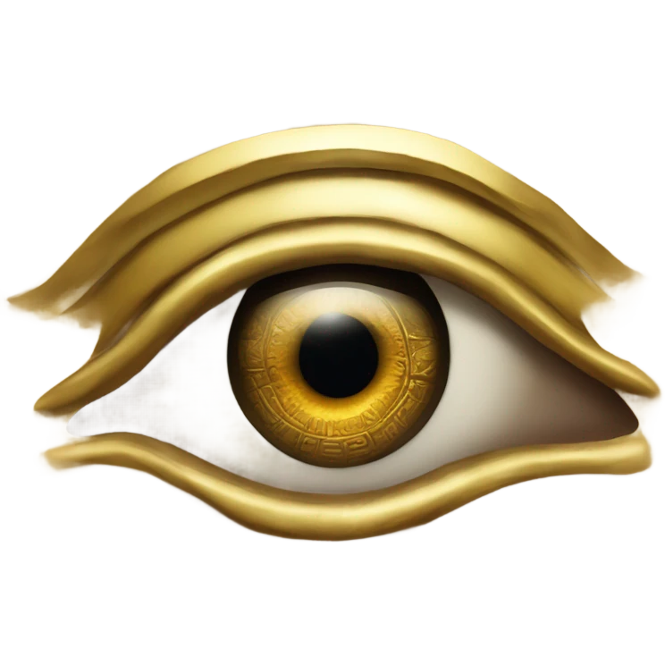 A detailed and intricately designed eye, often associated with ancient Egyptian culture. The eye is adorned with a gold-colored eye socket, surrounded by a darker band.  emoji