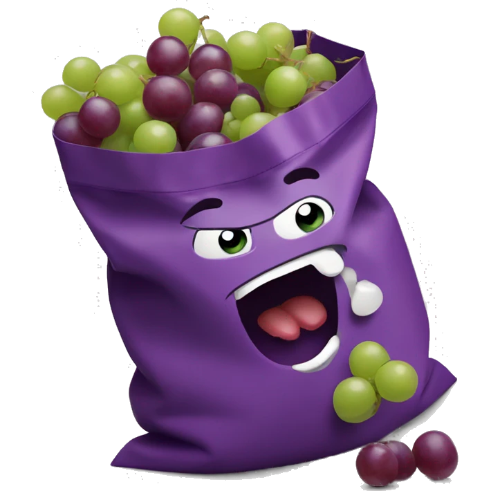 gobbling up a bag of grapes emoji
