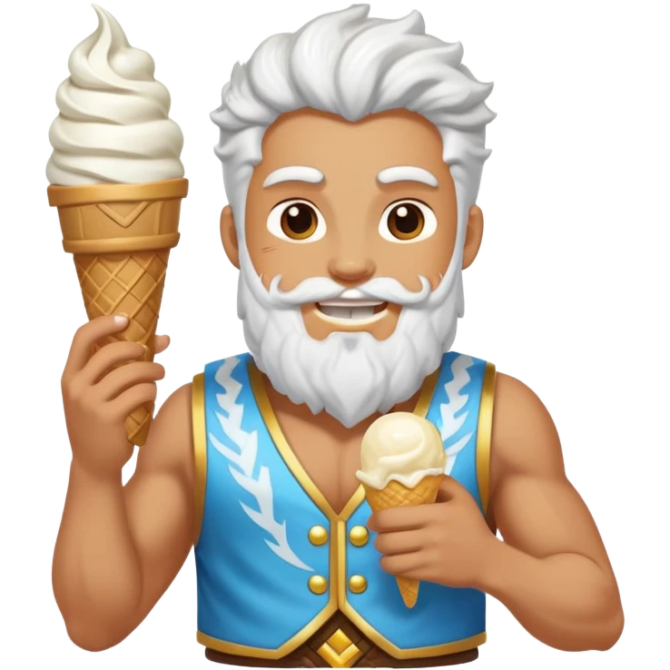smiling Zeus eating white ice cream holding thunderbolt wearing vest emoji