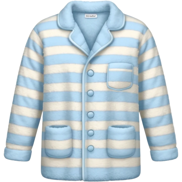 emoji of an isolated fluffy fleece pajama top with soft pastel vertical stripes, plush fuzzy texture, light grey and pastel blue tones, button-down long sleeves, neatly folded flat-lay, no person, no body, no mannequin, cozy warm winter mood, soft shading emoji