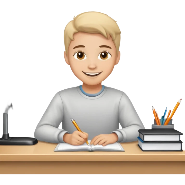 smiling student at a desk emoji