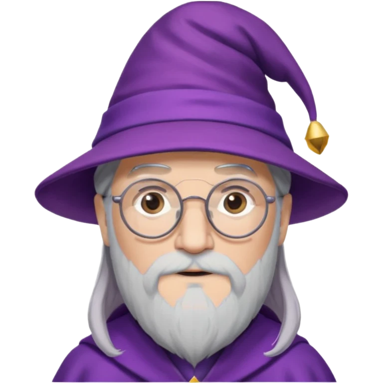 dumbledore grey hair, wear glasses, purple magic hat emoji