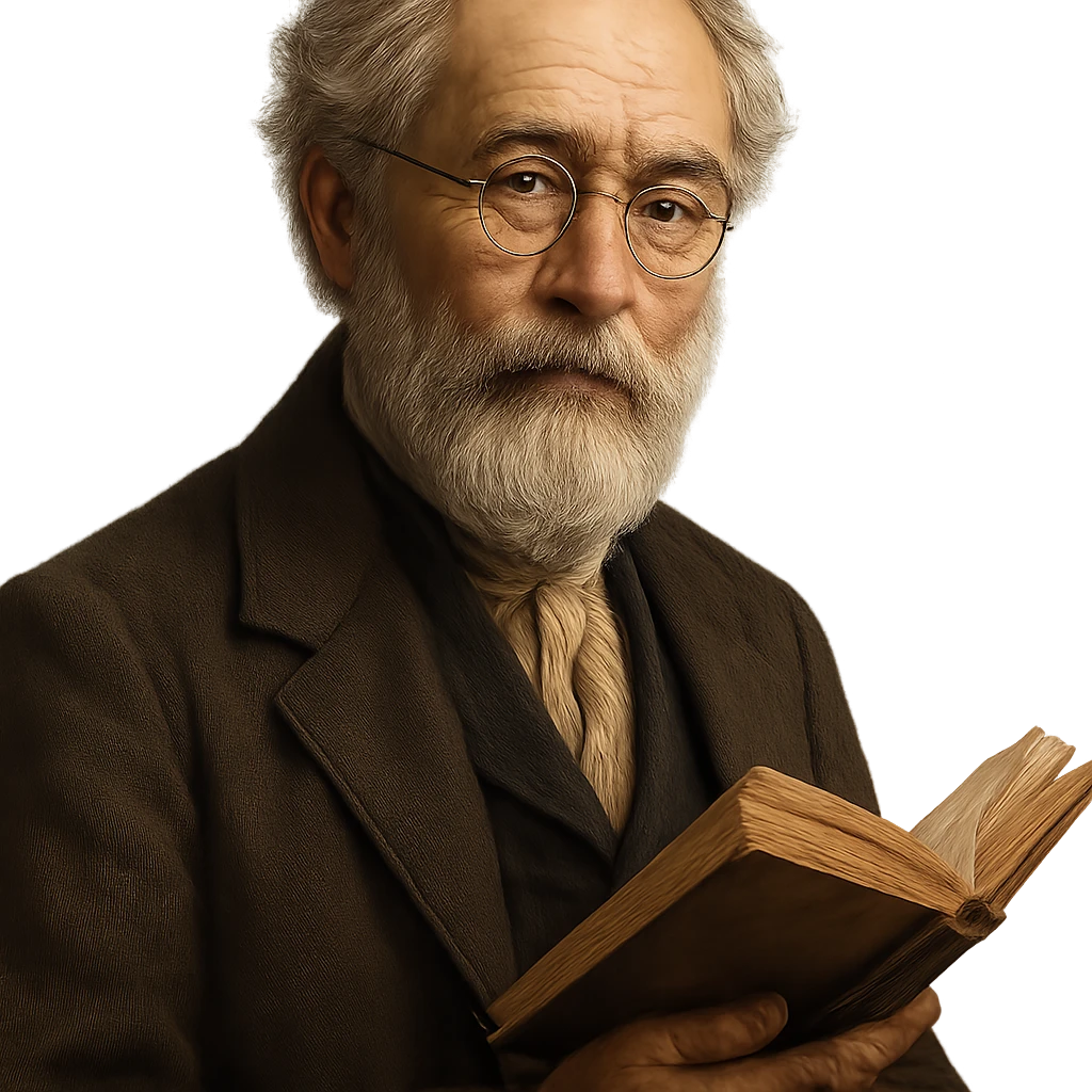 an intellectual poet with round gold glasses, a white beard, and a book in his hand, detailed, portrait emoji