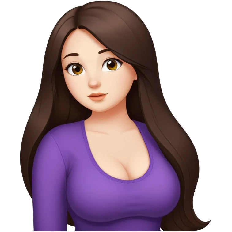 Curvy but beautiful brunette girl, pin straight super long hair, saturated details emoji