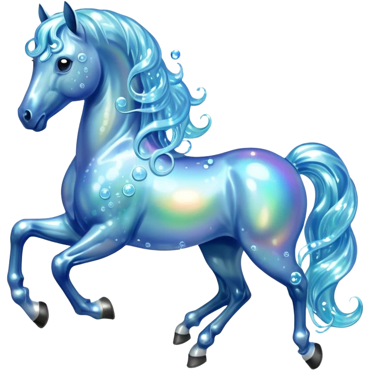 A magical horse made entirely of transparent bubbles and water, with a flowing mane of small bubbles emoji