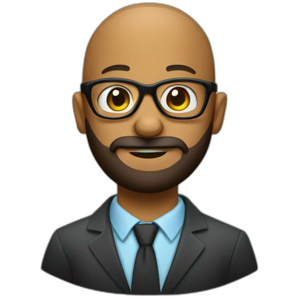 baldhead with beard looking proffesional with geek glasses emoji
