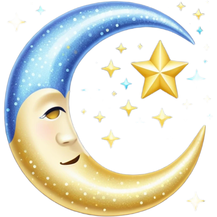 Glitter cian crescent moon emoji