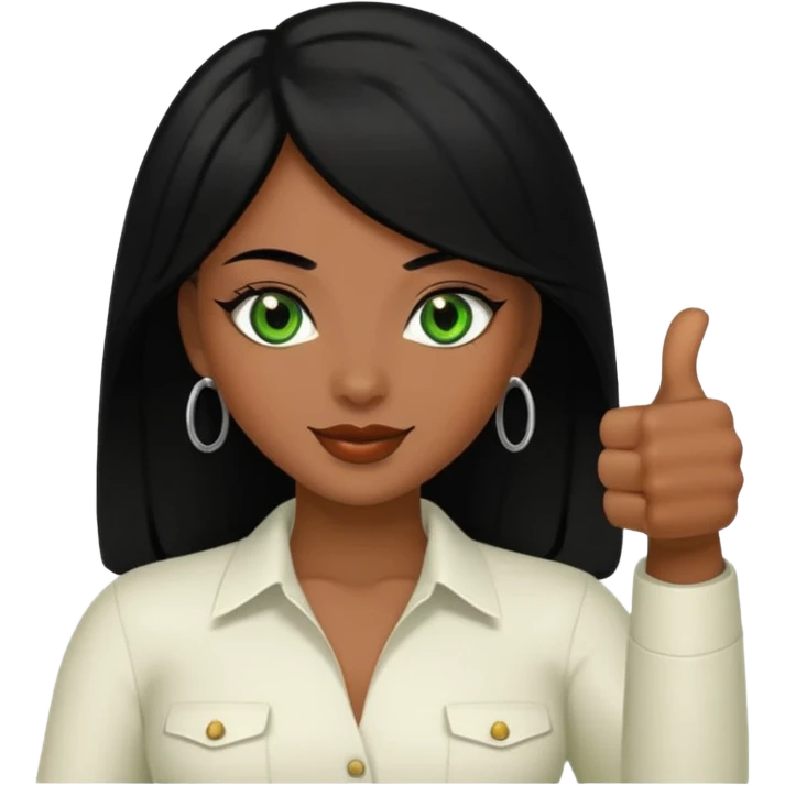 Sexy b  lady with black hair and green eyes thumbs up black and brown skin  emoji