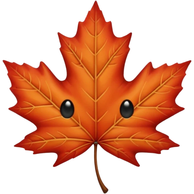 emoji, feuille d'érable couleur vermeille, deux yeux ronds noirs brillants emoji