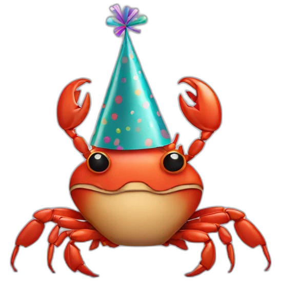 crab wearing a party hat emoji